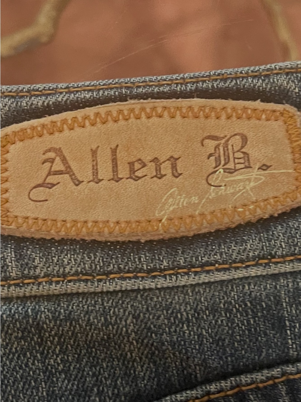 Allen B. By Allen Schwartz Men's Dark Blue Denim Jeans with Brown Leather Patch